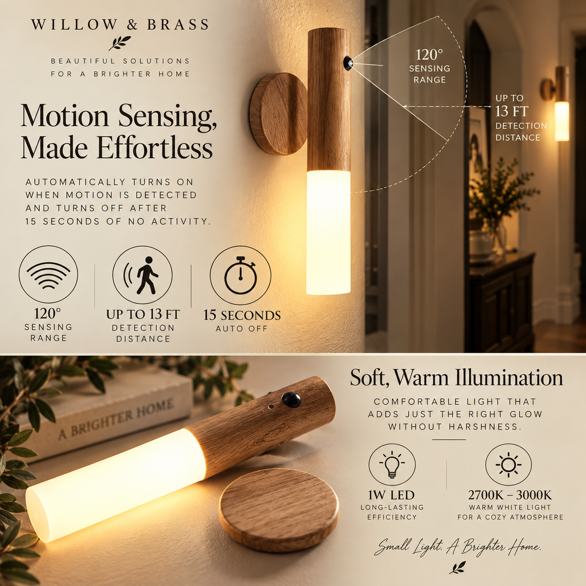 WillowGlow™ Rechargeable Motion Sensor Sconce