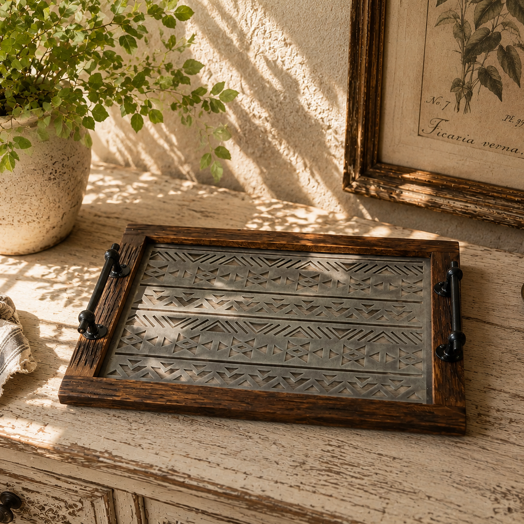 The Hawthorne™ Vintage-Inspired Wood & Glass Tray Set