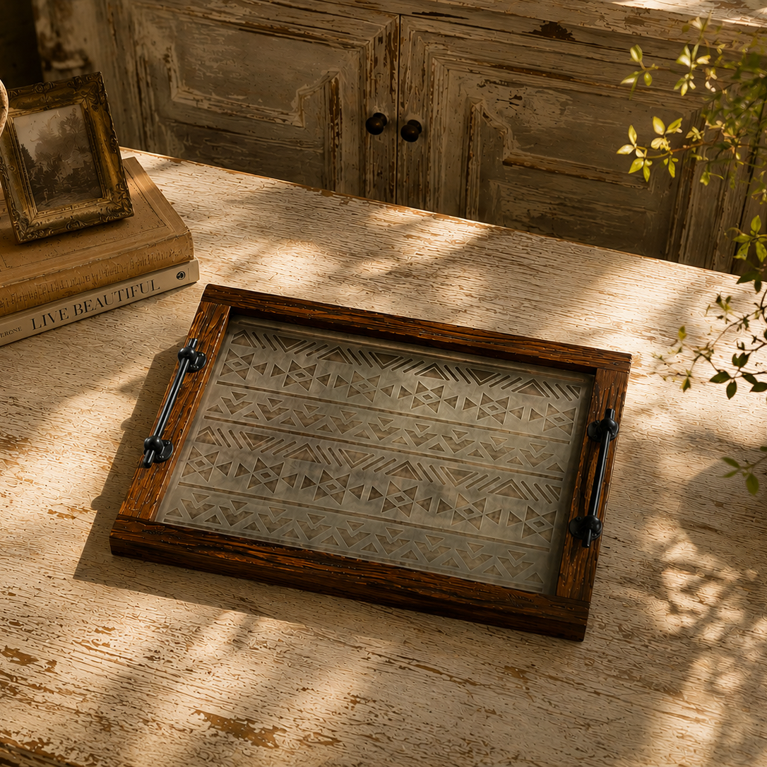 The Hawthorne™ Vintage-Inspired Wood & Glass Tray Set