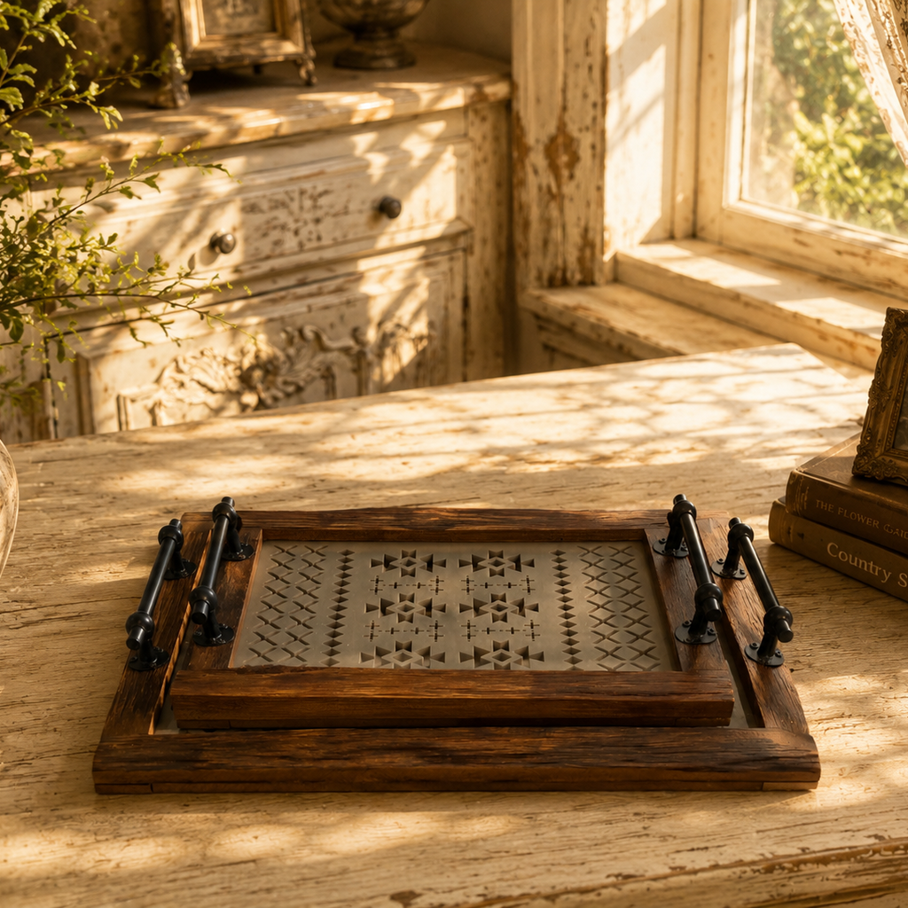 The Hawthorne™ Vintage-Inspired Wood & Glass Tray Set