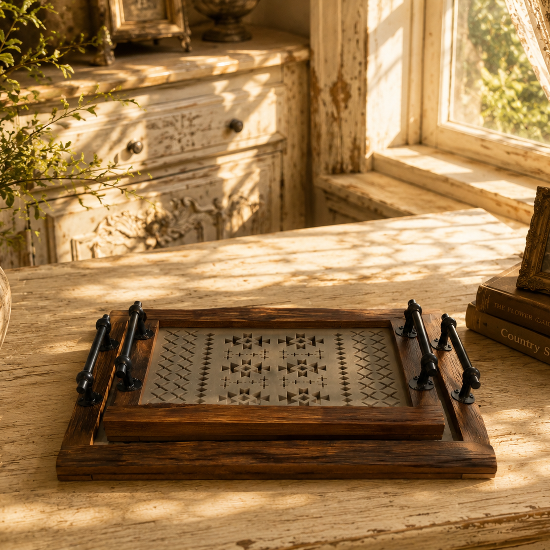 The Hawthorne™ Vintage-Inspired Wood & Glass Tray Set
