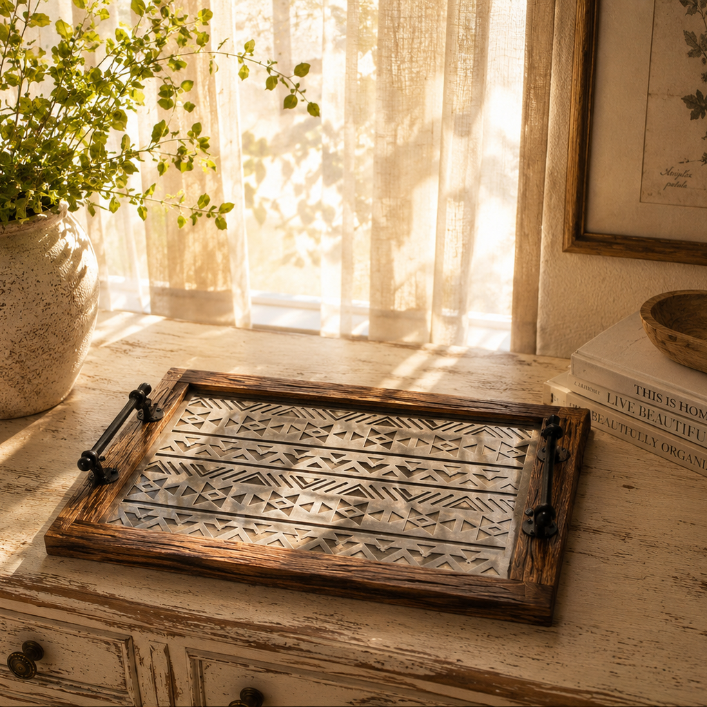The Hawthorne™ Vintage-Inspired Wood & Glass Tray Set