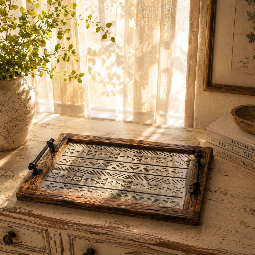 The Hawthorne™ Vintage-Inspired Wood & Glass Tray Set